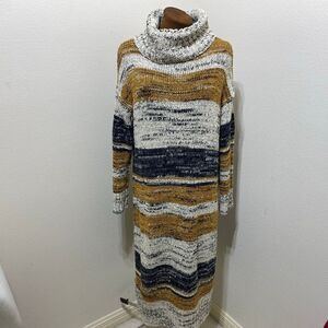 Free People FP Beach Chunky Knit Sweater long Oversized Dress Brown Striped Smal